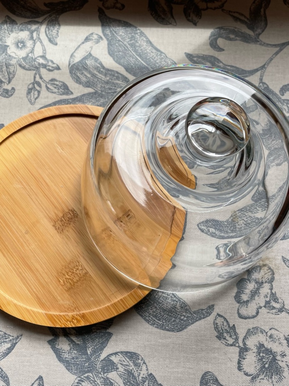 Vintage Glass Cloche Dome with Bamboo Base Cheese Dome Display Cover Home Decor - Picture 5 of 8